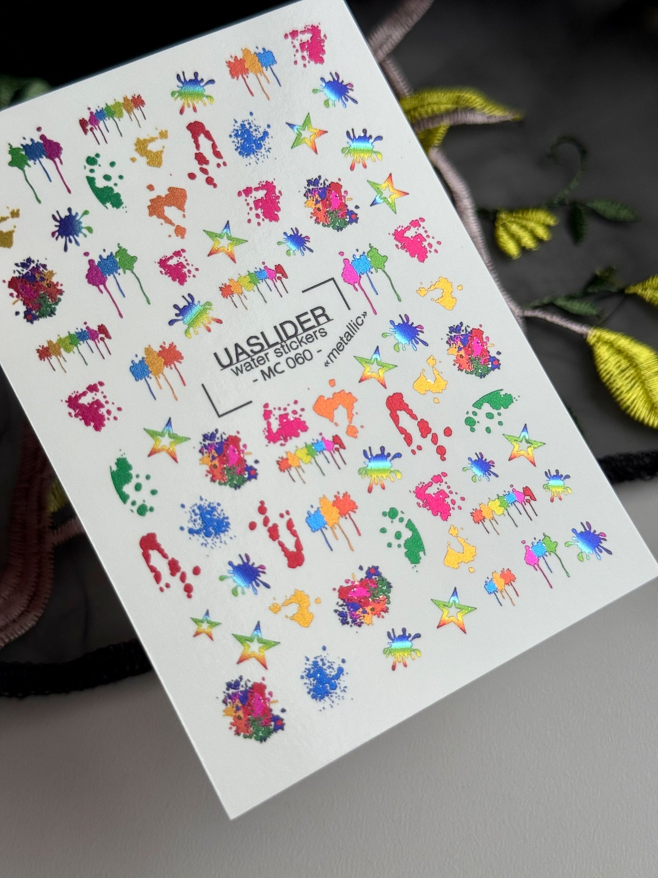 Paint Splatter Nail Decals — Rainbow Ink Drips & Stars | MC-060 - UASLIDER