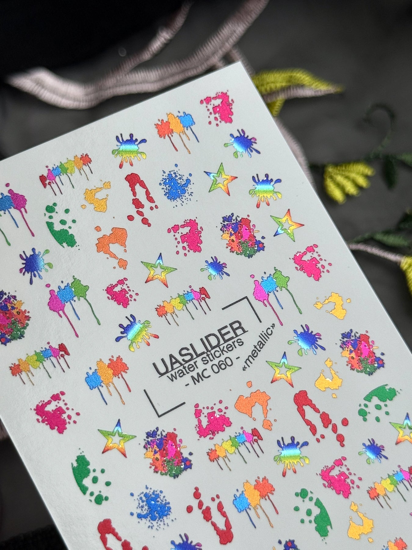 Paint Splatter Nail Decals — Rainbow Ink Drips & Stars | MC-060 - UASLIDER
