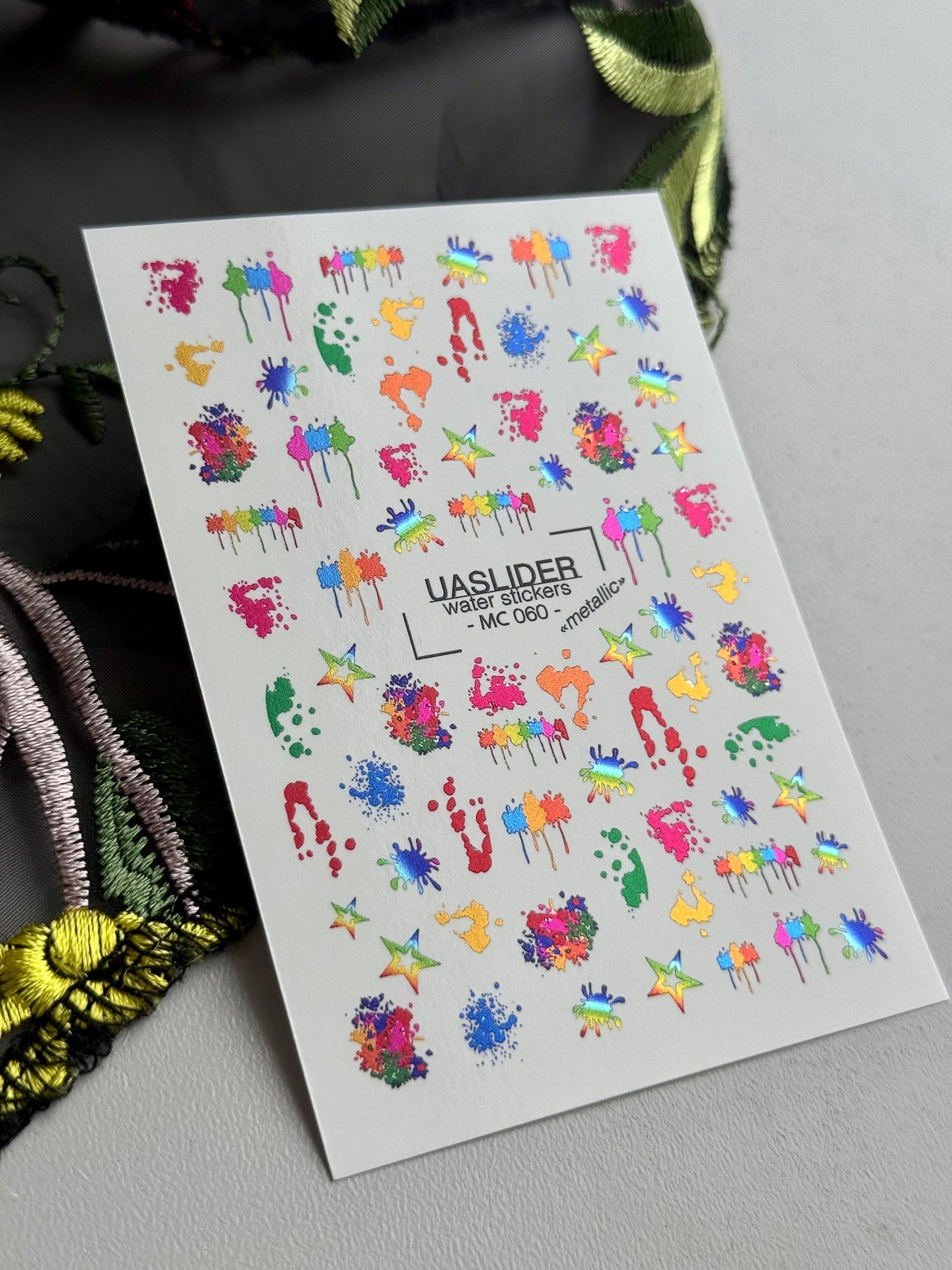 Paint Splatter Nail Decals — Rainbow Ink Drips & Stars | MC-060 - UASLIDER
