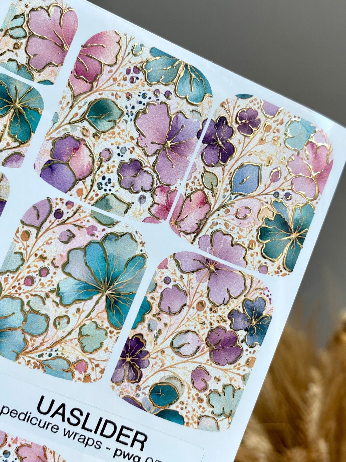 Pastel Floral Pedicure Wraps — Gold Foil | pwg-059 - UASLIDER