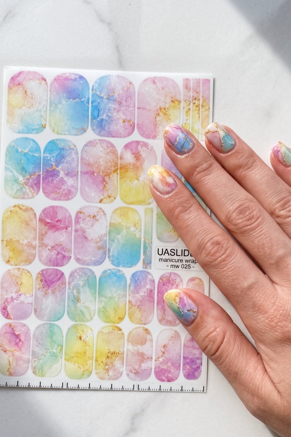 Pastel Watercolor Marble Manicure Wraps — Rainbow Blend | mw-025 - UASLIDER