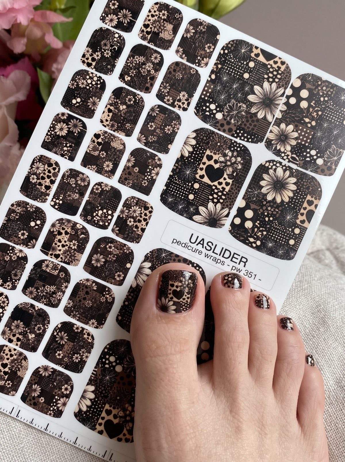 Patchwork Pedicure Wraps — Flowers, Hearts & Leopard | pw-351 - UASLIDER