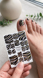 Pedicure nail wrap films mwf-027 | Nail Wrap Films for Pedicure | Black & Gold Zebra Foil Design - UASLIDER