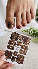 Pedicure nail wrap films mwf-031 | Nail Wrap Films for Pedicure | Brown Snake Print with Gold Foil - UASLIDER