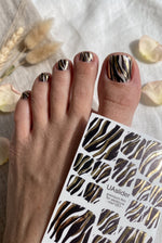 Pedicure nail wrap films mwf-053 | Nail Wrap Films for Pedicure | Black Zebra Print with Gold Foil - UASLIDER