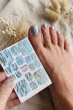 Pedicure nail wrap films mwf-055 | Nail Wrap Films for Pedicure | Light Blue Zebra Print with Gold Foil - UASLIDER