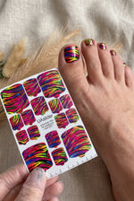 Pedicure nail wrap films mwf-057 | Nail Wrap Films for Pedicure | Neon Zebra Print with Gold Foil - UASLIDER