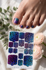 Pedicure nail wrap films mwf-062 | Nail Wrap Films for Pedicure | Blue & Purple Leopard Print with Gold Foil - UASLIDER