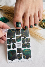 Pedicure nail wrap films mwf-064 | Nail Wrap Films for Pedicure | Deep Green Marble with Gold Foil Veins - UASLIDER