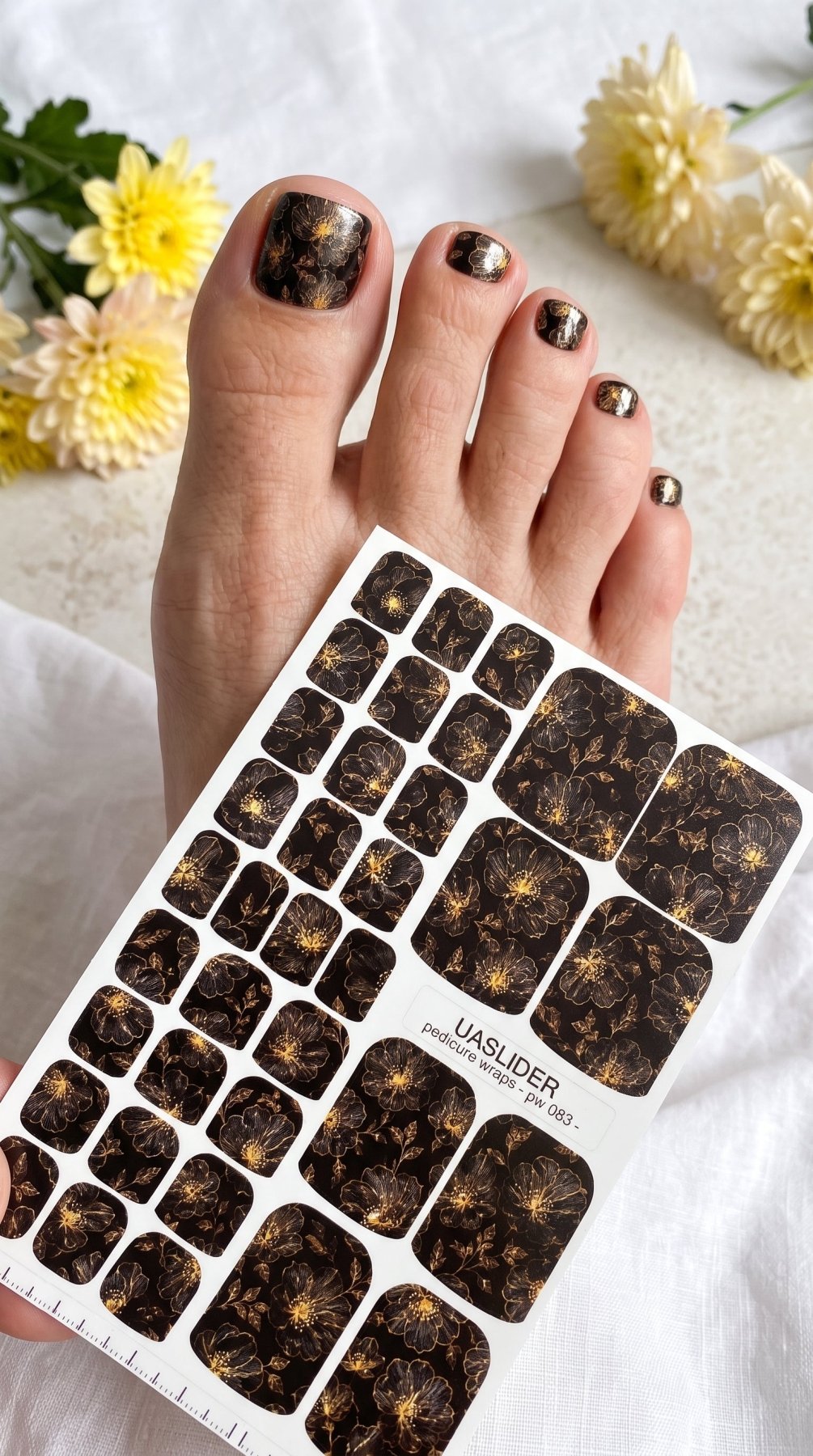 Pedicure Wraps — Midnight Gold-Line Floral | PW-083 - UASLIDER