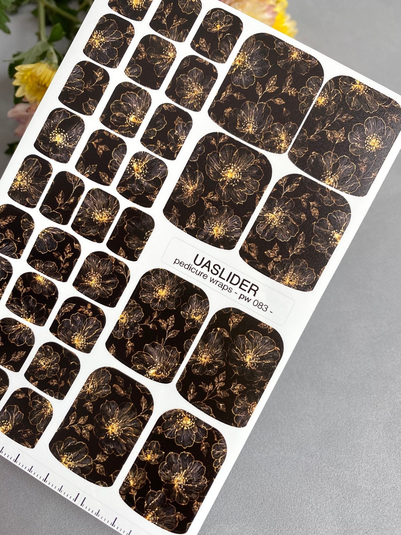 Pedicure Wraps — Midnight Gold-Line Floral | PW-083 - UASLIDER