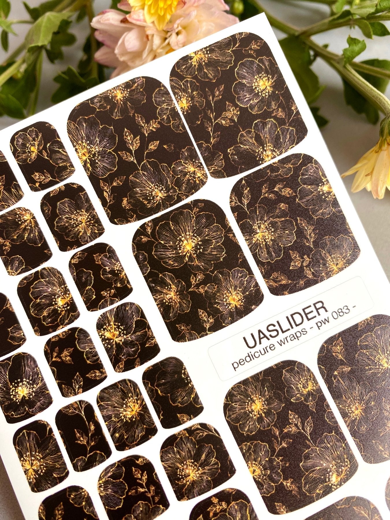Pedicure Wraps — Midnight Gold-Line Floral | PW-083 - UASLIDER