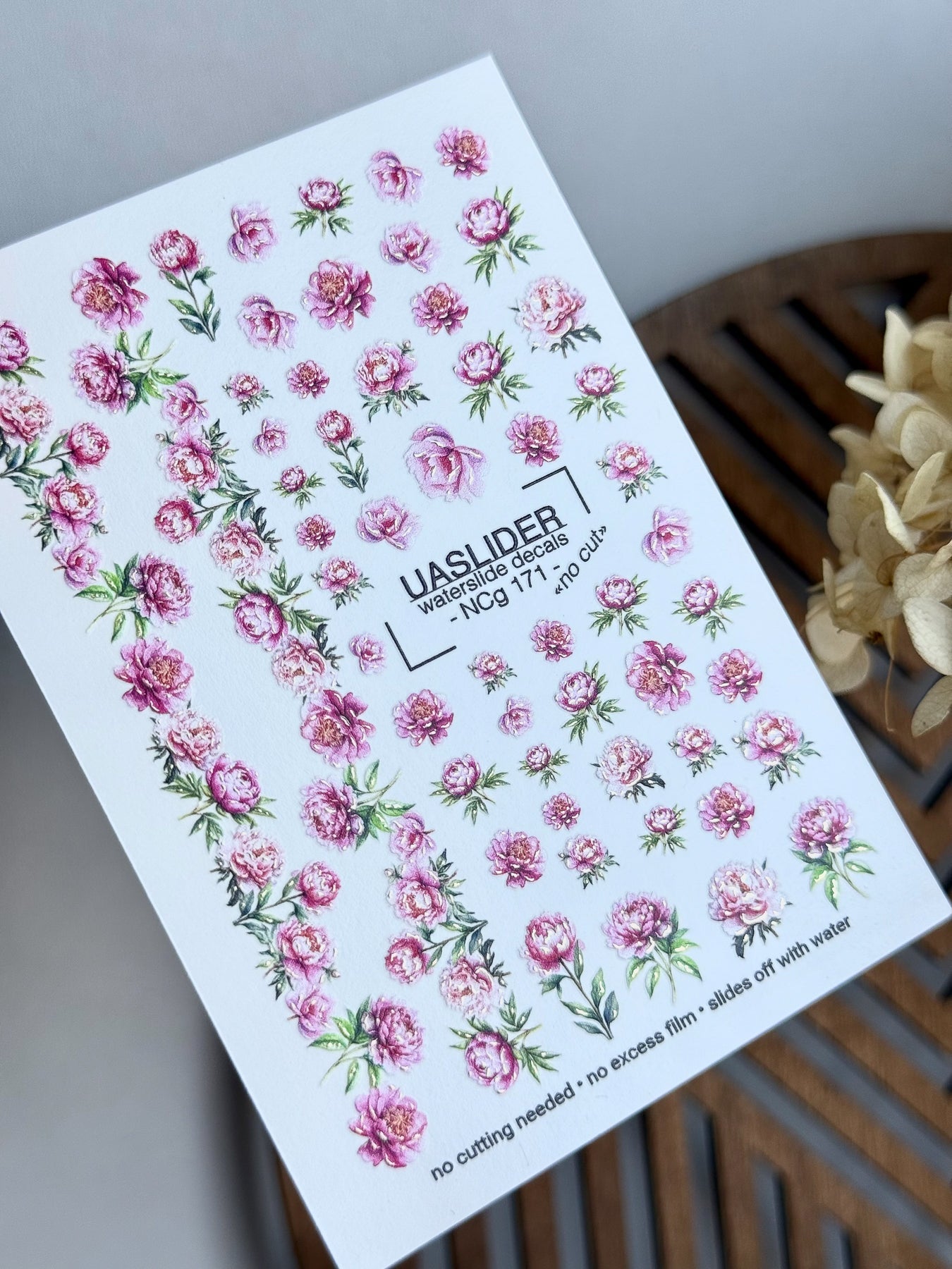 Peony Nail Decals — Pink Floral Bouquets & Gold Foil | NCg-171 - UASLIDER
