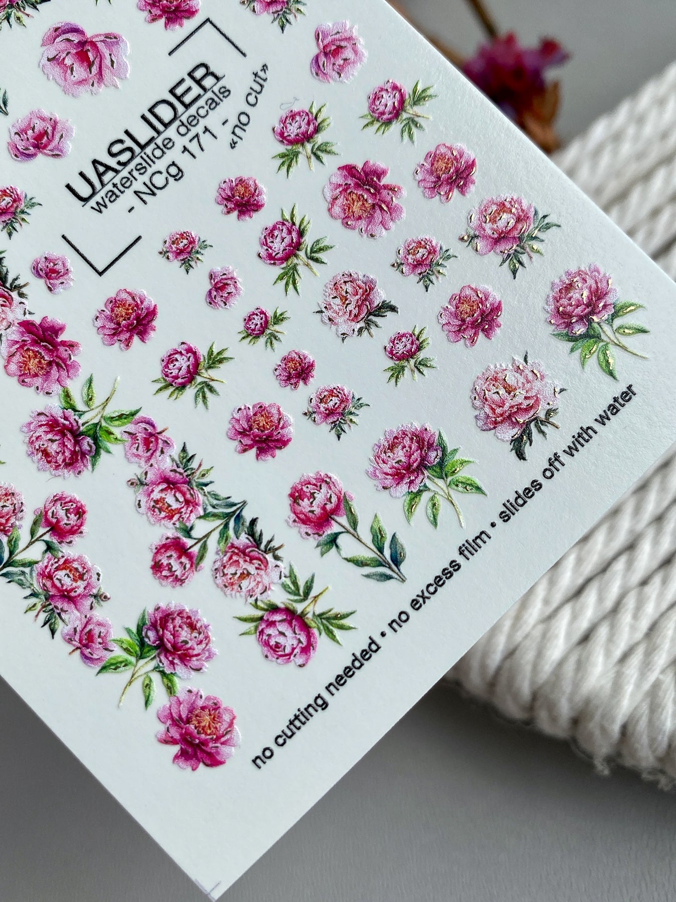 Peony Nail Decals — Pink Floral Bouquets & Gold Foil | NCg-171 - UASLIDER