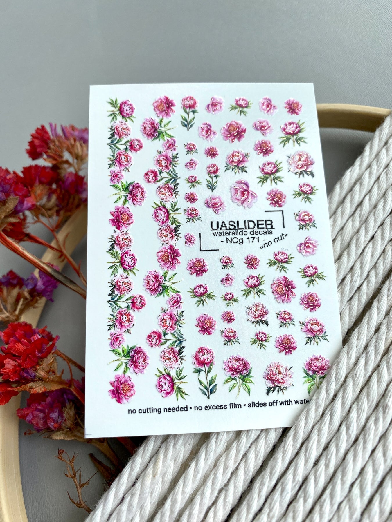 Peony Nail Decals — Pink Floral Bouquets & Gold Foil | NCg-171 - UASLIDER