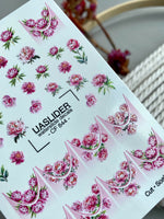 Peony Nail Decals — Pink Flowers & Gold Foil French Tips | CF-844 - UASLIDER