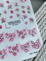 Peony Nail Decals — Pink Flowers & Gold Foil French Tips | CF-844 - UASLIDER