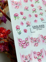 Peony Nail Decals — Pink Flowers & Gold Foil French Tips | CF-844 - UASLIDER