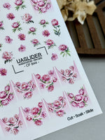 Peony Nail Decals — Pink Flowers & Gold Foil French Tips | CF-844 - UASLIDER