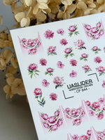 Peony Nail Decals — Pink Flowers & Gold Foil French Tips | CF-844 - UASLIDER