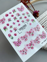 Peony Nail Decals — Pink Flowers & Gold Foil French Tips | CF-844 - UASLIDER