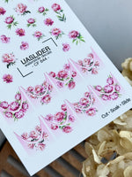 Peony Nail Decals — Pink Flowers & Gold Foil French Tips | CF-844 - UASLIDER