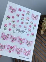 Peony Nail Decals — Pink Flowers & Gold Foil French Tips | CF-844 - UASLIDER