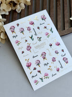 Peony Nail Decals — Pink Flowers, Script Words & Gold Foil | CF-846 - UASLIDER