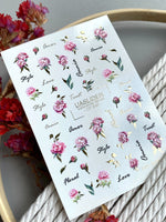 Peony Nail Decals — Pink Flowers, Script Words & Gold Foil | CF-846 - UASLIDER