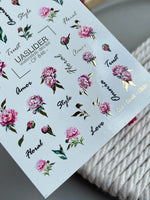 Peony Nail Decals — Pink Flowers, Script Words & Gold Foil | CF-846 - UASLIDER
