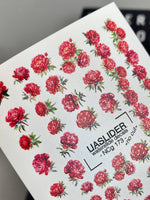 Peony Nail Decals — Red Botanical Peonies, All Sizes | NCg-173 - UASLIDER