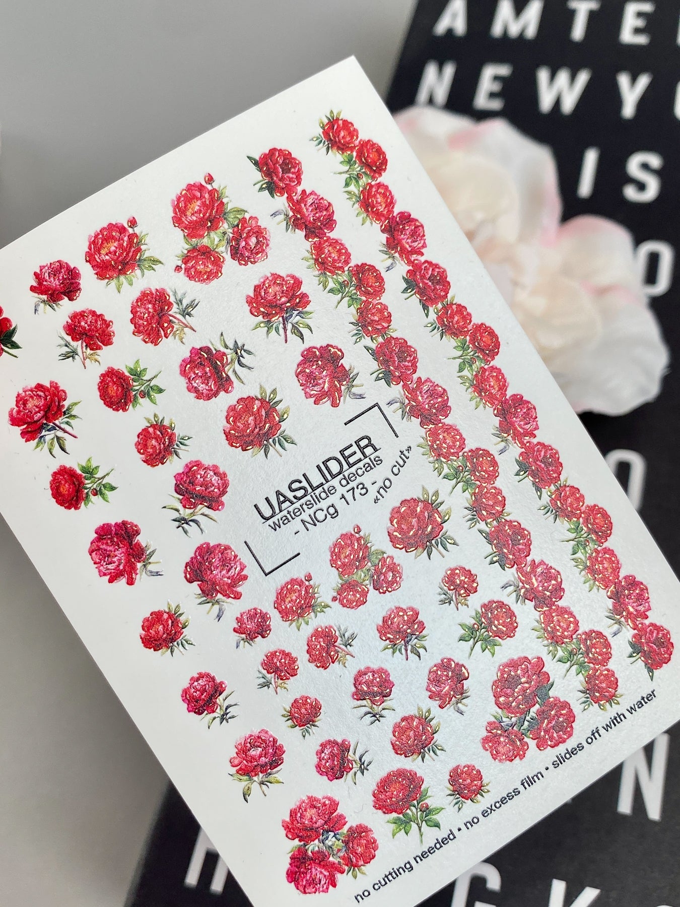 Peony Nail Decals — Red Botanical Peonies, All Sizes | NCg-173 - UASLIDER
