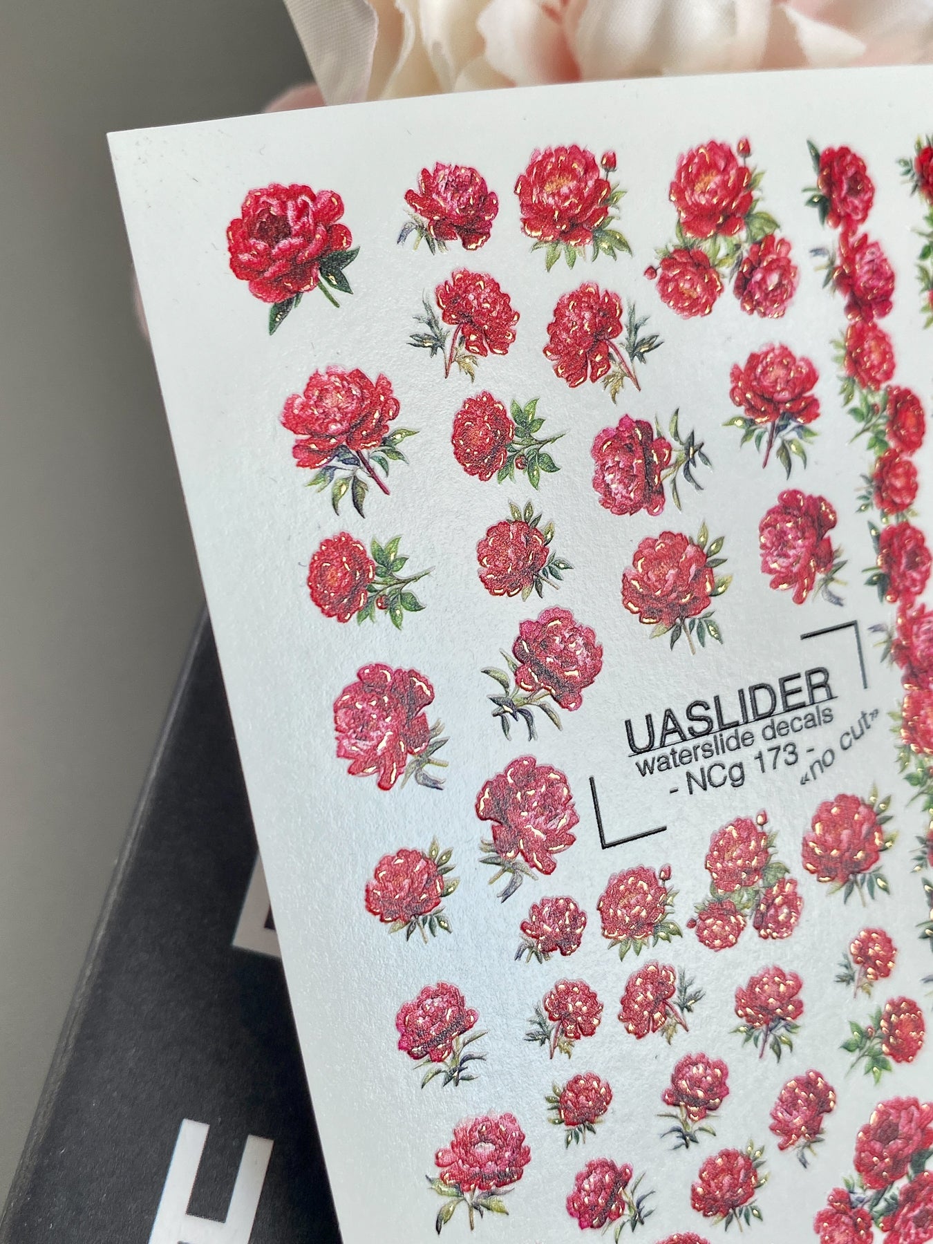 Peony Nail Decals — Red Botanical Peonies, All Sizes | NCg-173 - UASLIDER