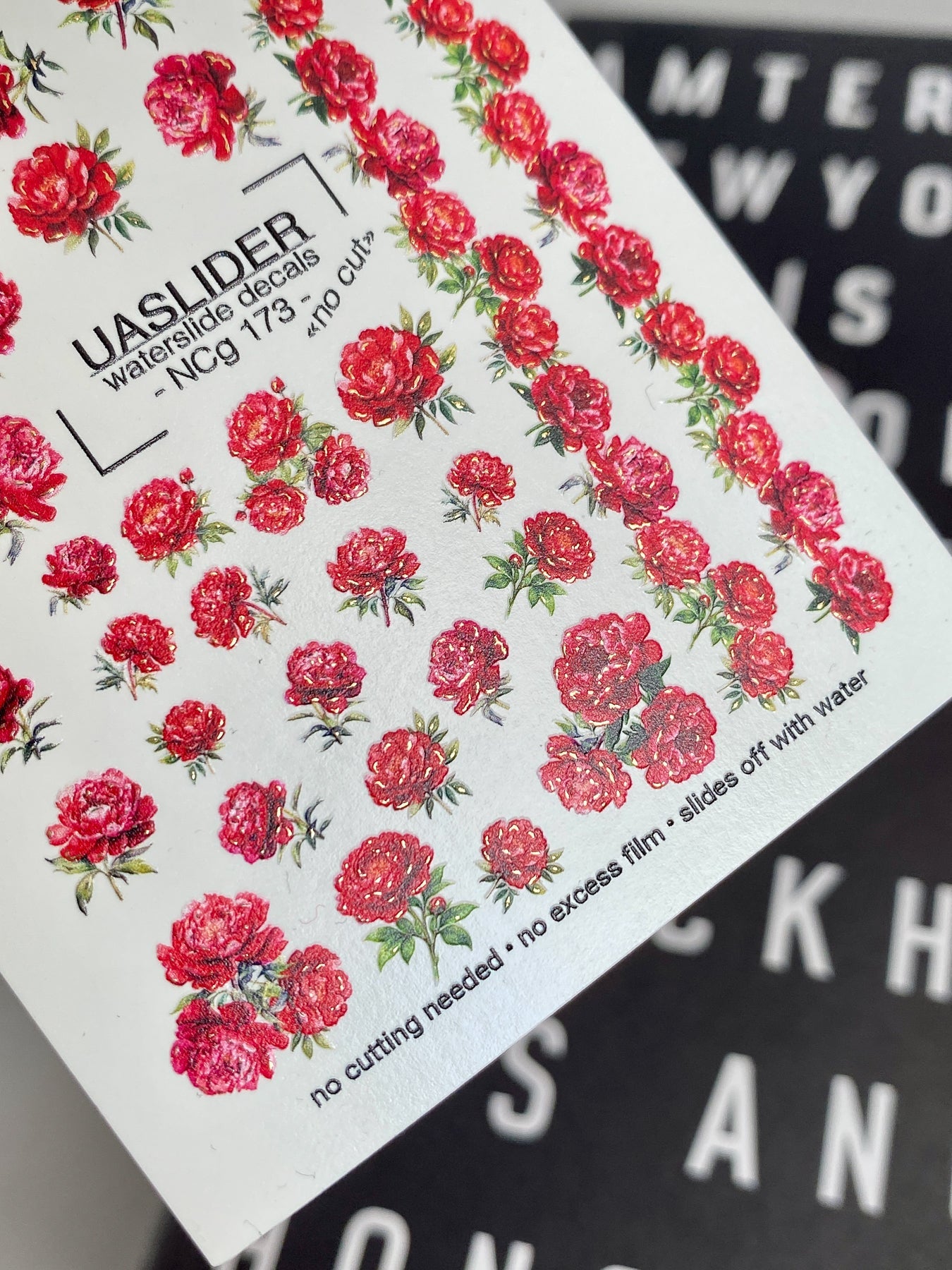 Peony Nail Decals — Red Botanical Peonies, All Sizes | NCg-173 - UASLIDER