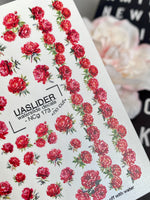 Peony Nail Decals — Red Botanical Peonies, All Sizes | NCg-173 - UASLIDER