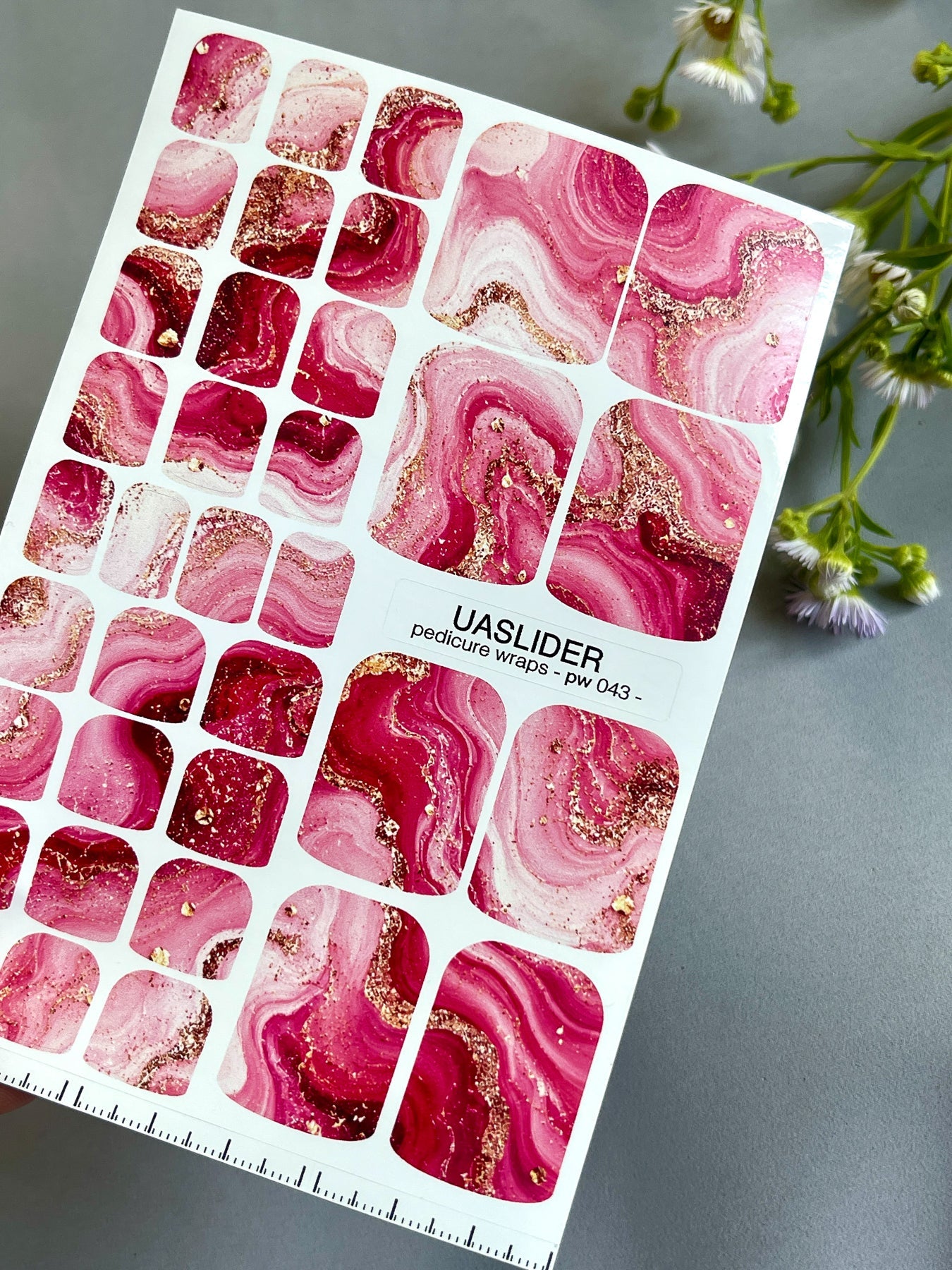 Pink Agate Pedicure Nail Wraps — Berry, Blush & Gold Flakes | PW-043 - UASLIDER