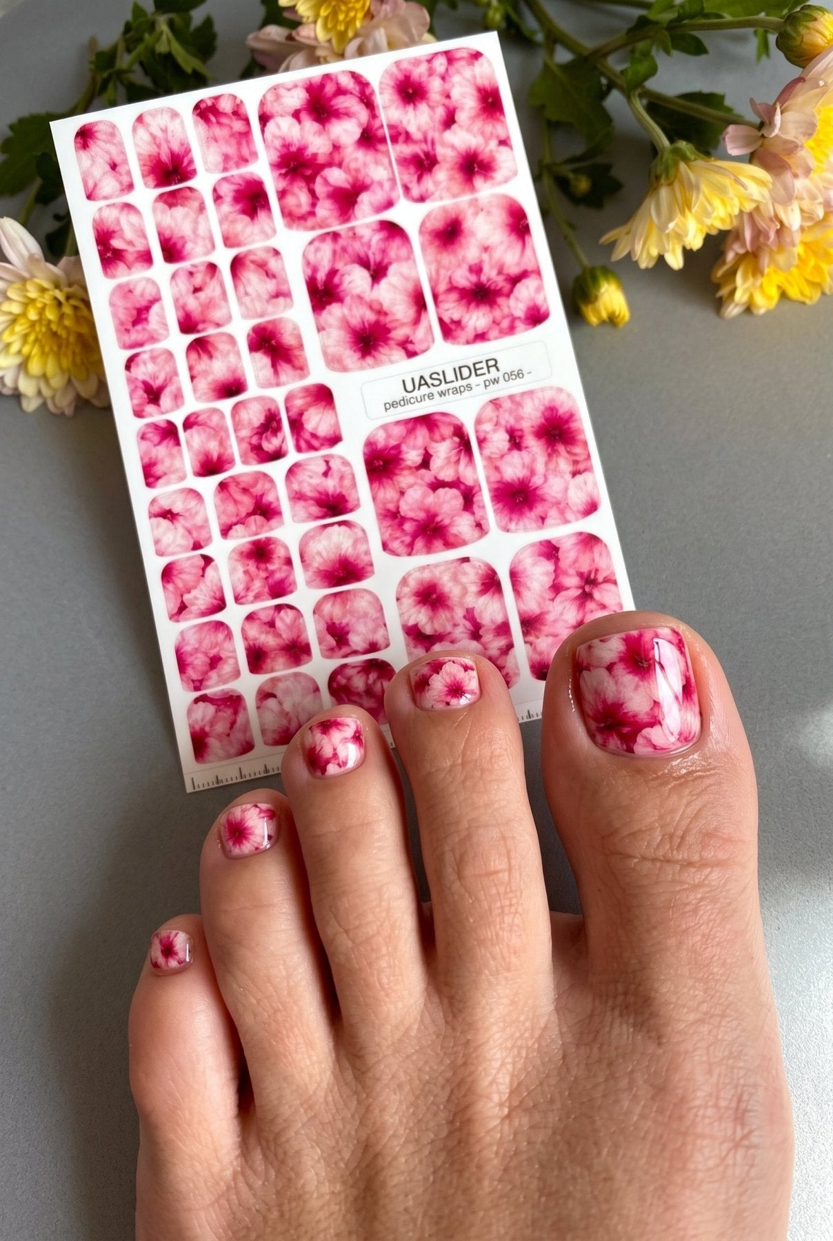 Pink Blossom Pedicure Nail Wraps — Close-Up Floral Field | PW-056 - UASLIDER