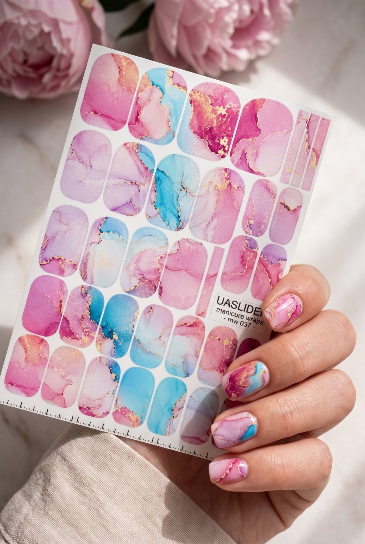 Pink & Blue Manicure Wraps — Watercolor Marble | mw-037 - UASLIDER