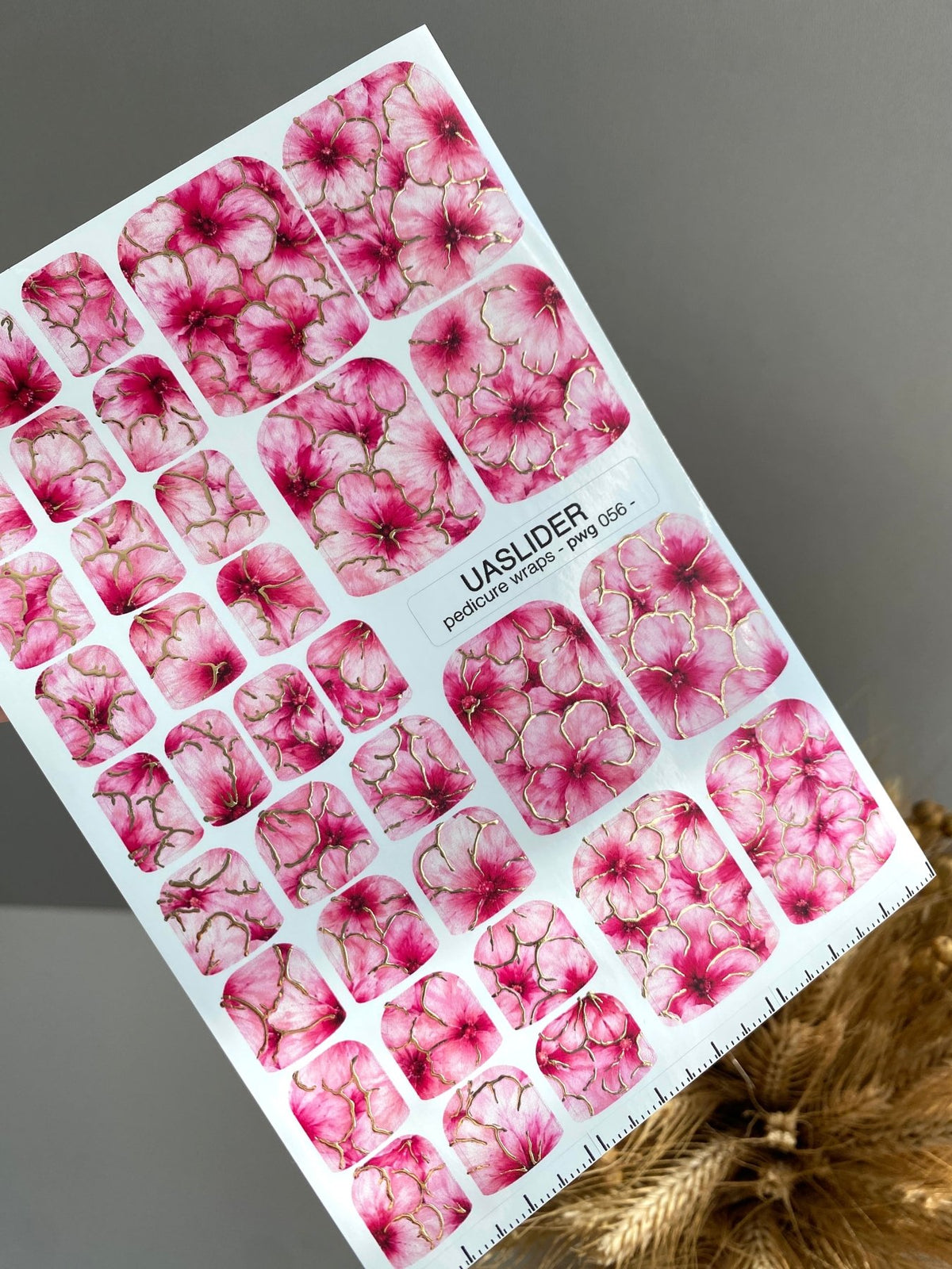 Pink Floral Pedicure Wraps — Gold Foil | pwg-056 - UASLIDER