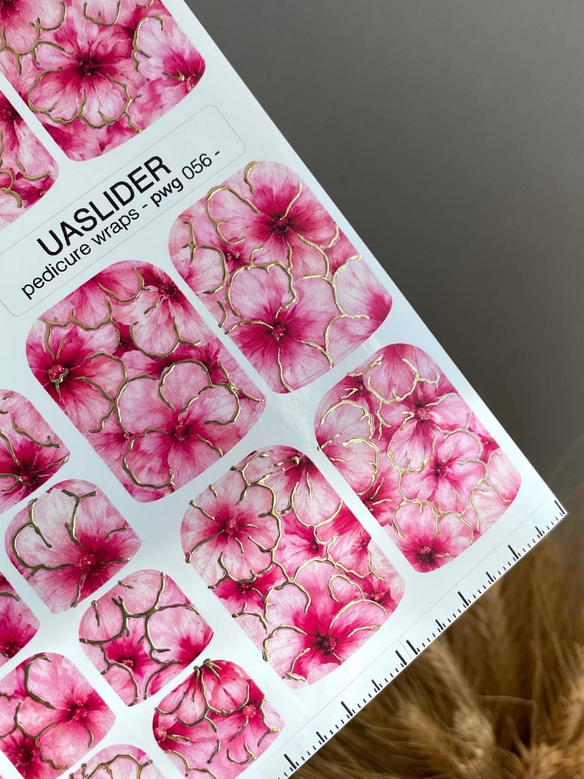 Pink Floral Pedicure Wraps — Gold Foil | pwg-056 - UASLIDER