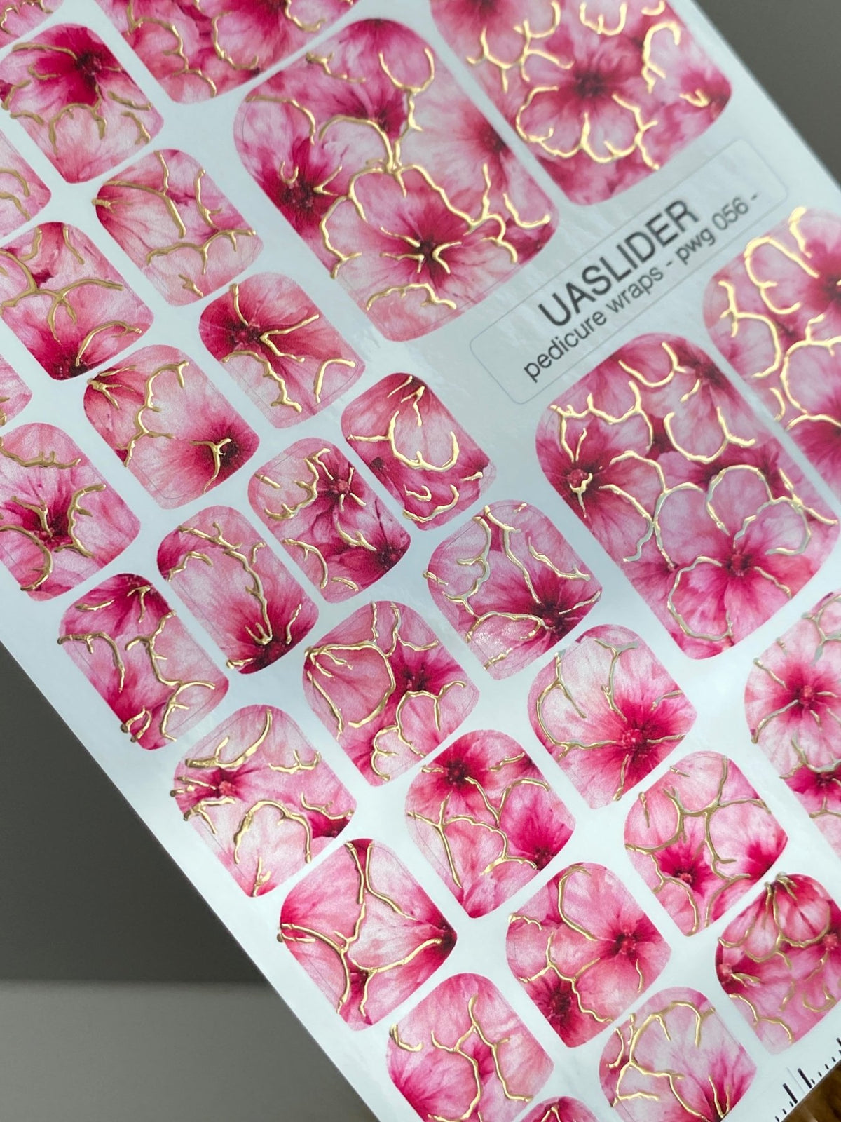 Pink Floral Pedicure Wraps — Gold Foil | pwg-056 - UASLIDER