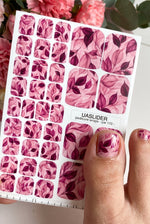 Pink Leaf Pedicure Wraps — Burgundy Botanical Print | pw-110 - UASLIDER