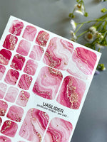 Pink Marble Pedicure Nail Wraps — Hot Pink & Gold Glitter Swirl | PW-042 - UASLIDER