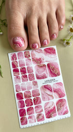 Pink Marble Pedicure Nail Wraps — Hot Pink & Gold Glitter Swirl | PW-042 - UASLIDER