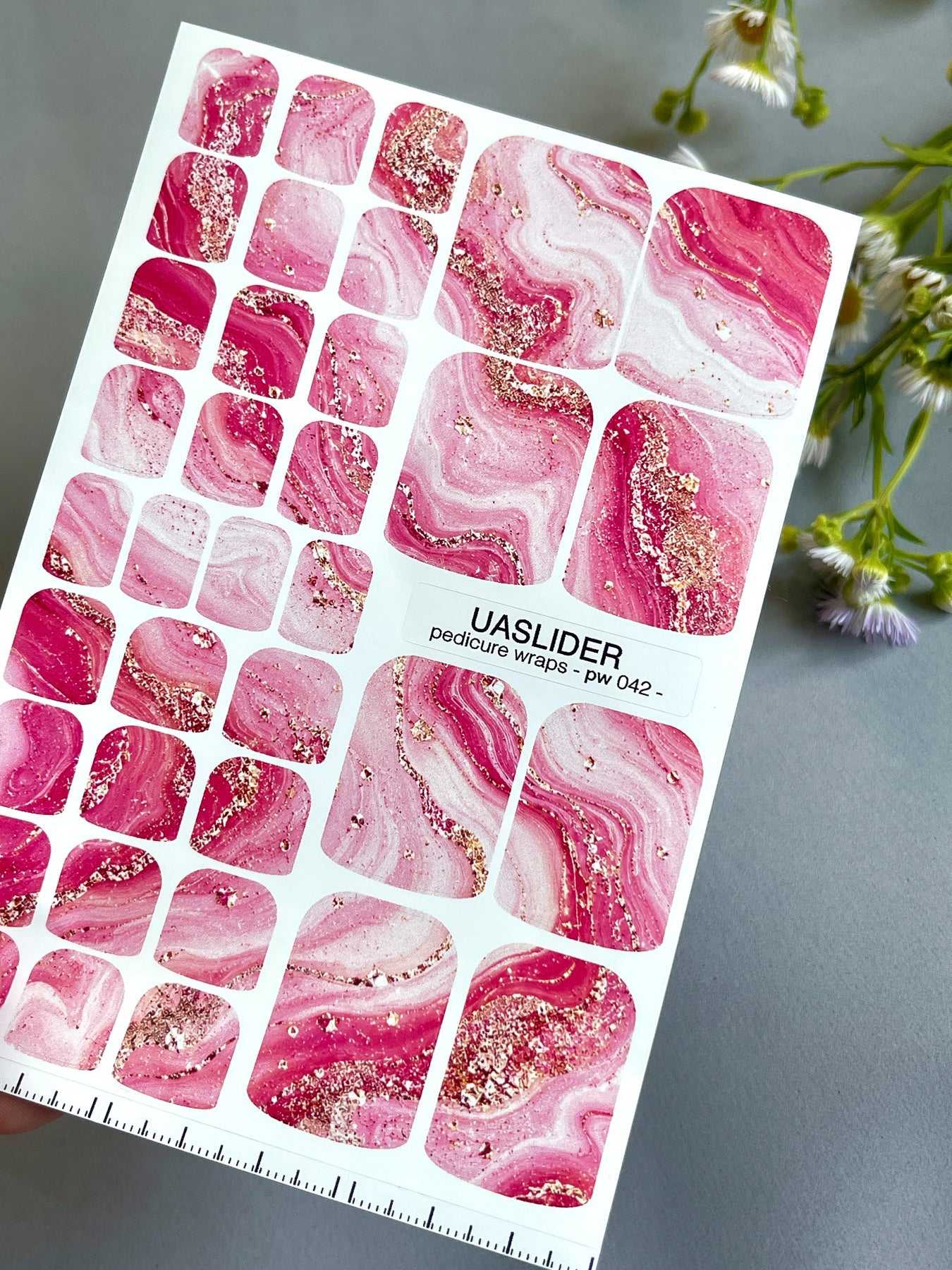 Pink Marble Pedicure Nail Wraps — Hot Pink & Gold Glitter Swirl | PW-042 - UASLIDER