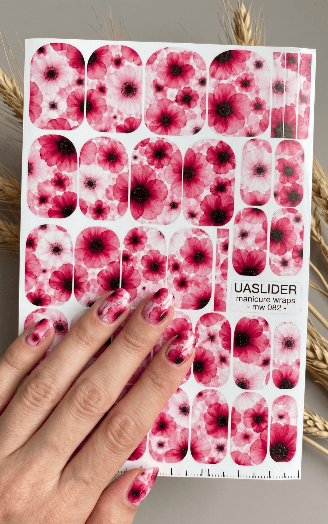 Pink Poppy Manicure Wraps — Watercolor Floral | mw-082 - UASLIDER