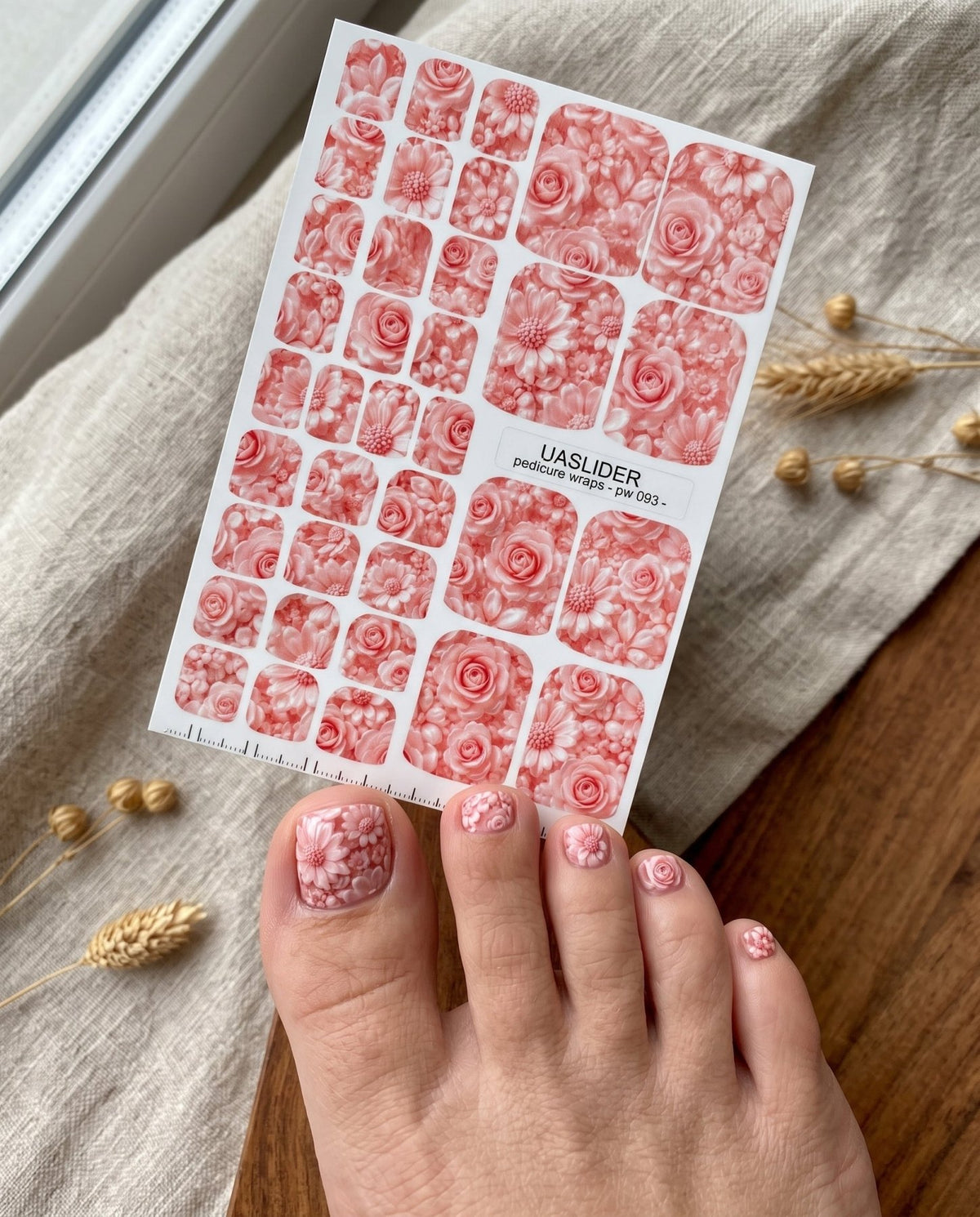 Pink Rose Pedicure Wraps — Layered Floral Pattern | pw-093 - UASLIDER