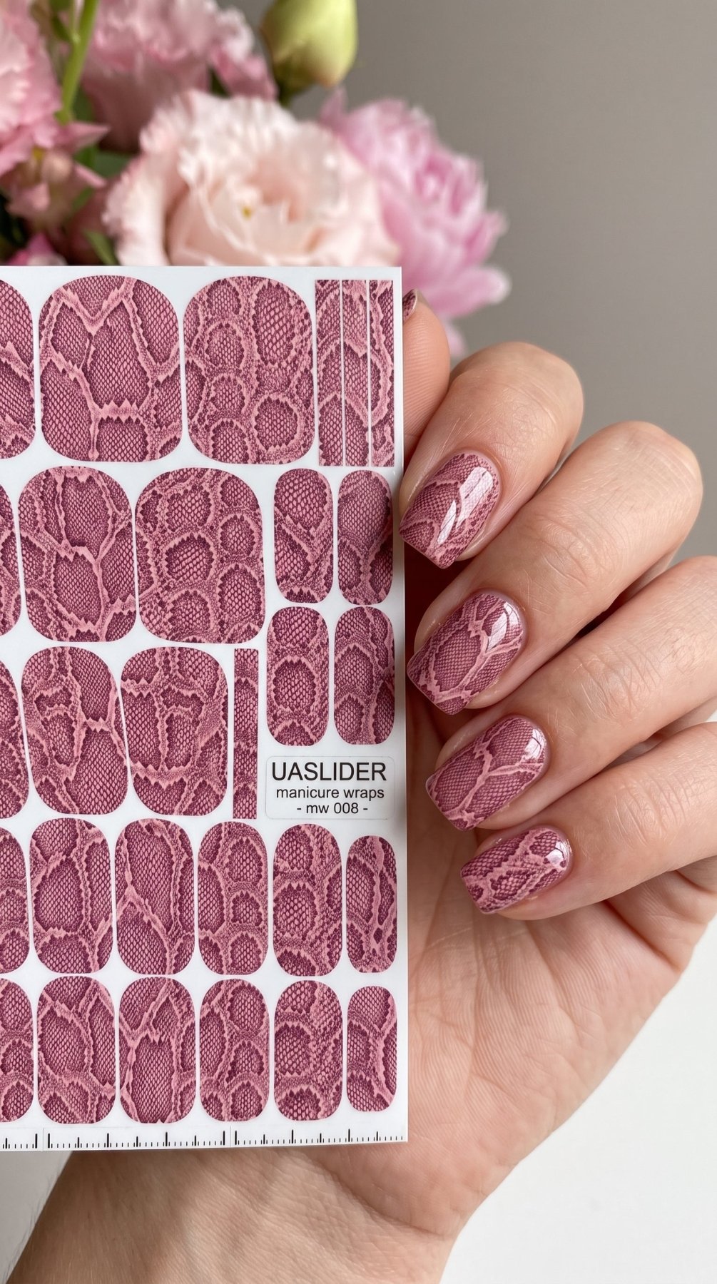 Pink Snakeskin Manicure Wraps — Python Reptile Print | mw-008 - UASLIDER