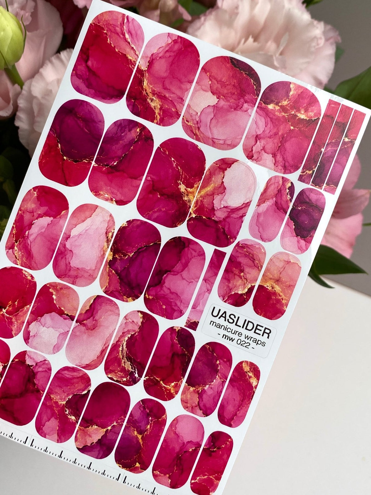 Pink Watercolor Marble Manicure Wraps — Golden Yellow Veins | mw-022 - UASLIDER