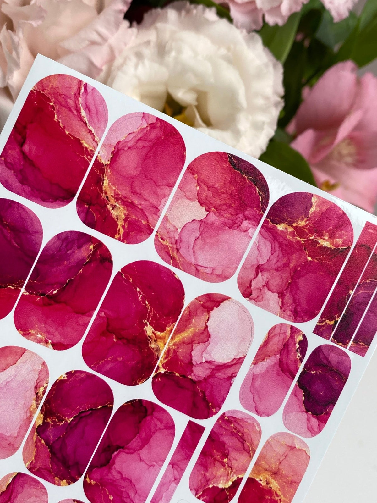 Pink Watercolor Marble Manicure Wraps — Golden Yellow Veins | mw-022 - UASLIDER